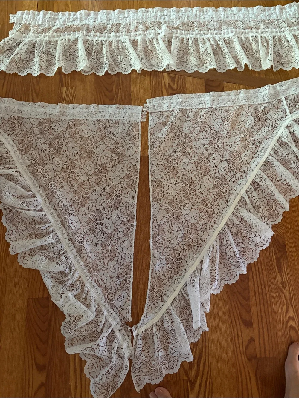 Elegant White Lace Ruffle Curtain Valance - Delicate Sheer Drapery Accent